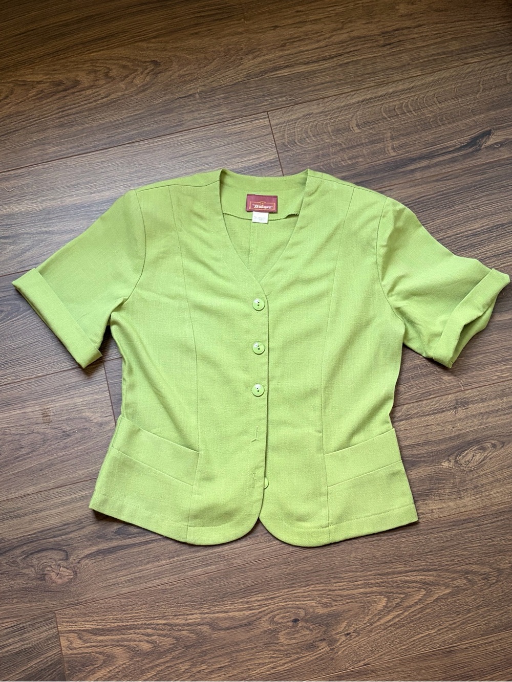 Worthington Lime Green Short Sleeve Lightweight Button-up Blouse - Medium